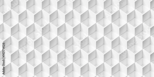 Fototapeta Modern minimal white hollow cubes or blocks steps geometry pattern background isometric view
