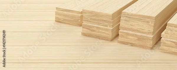 Fototapeta Stacks of wooden planks on wood background, construction material industry or timber material concept with copy space