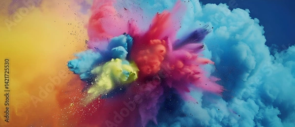 Obraz Colorful explosion of colored powder on a dark background ,Explosion of multi-colored paints ,Abstract Colorful Paint Ink Explode Diffusion Psychedelic Blast Movement