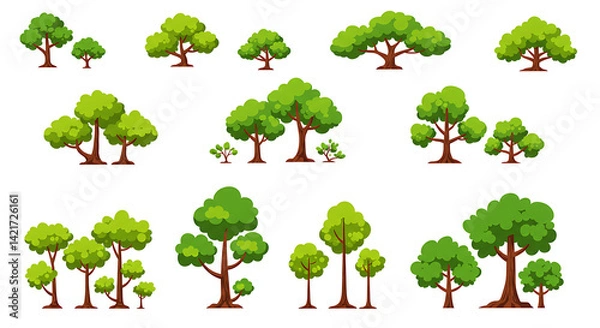 Fototapeta Collection of Pixel Art Trees Various Sizes and Styles for Game Design or Illustration