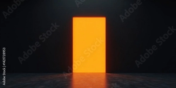 Fototapeta Bright orange door in a dark room, a portal to another dimension, mystery and enigma