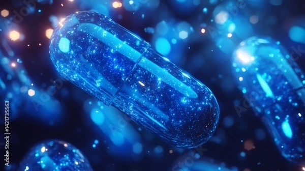 Obraz Futuristic Blue Capsules Floating in a Digital Science Fiction Universe, Generated AI