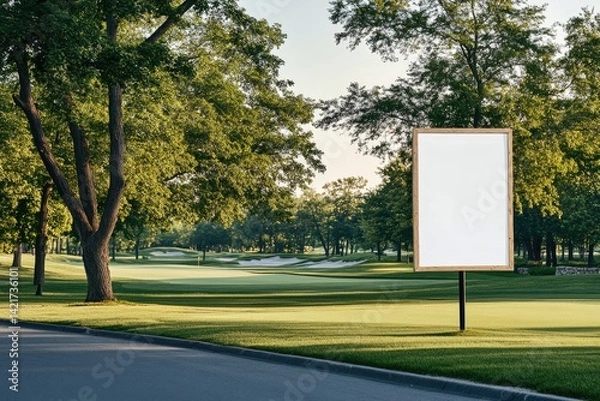 Fototapeta Blank billboard in a park-like setting (1)