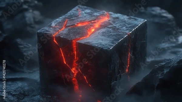 Fototapeta Abstract cube structure with red energy flow