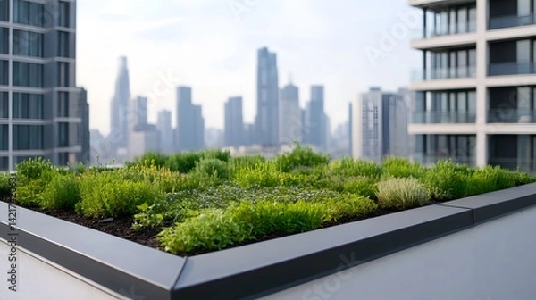 Obraz Rooftop Urban Garden with Smart Sensors Monitoring Sustainability in Modern Cityscape