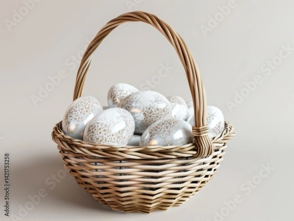 Fototapeta Elegant Modern Easter Basket with Metallic Eggs