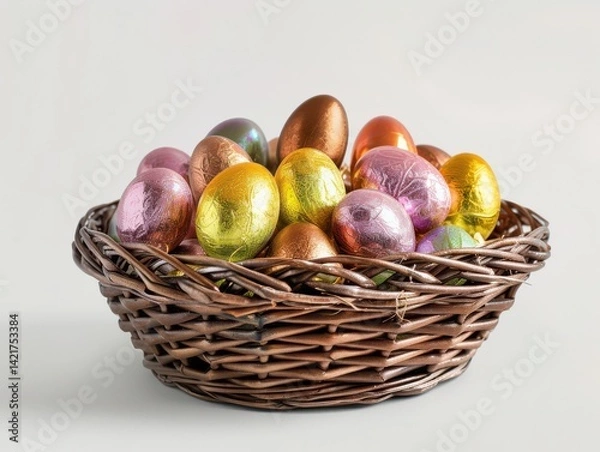 Fototapeta Modern Easter Basket with Metallic Eggs