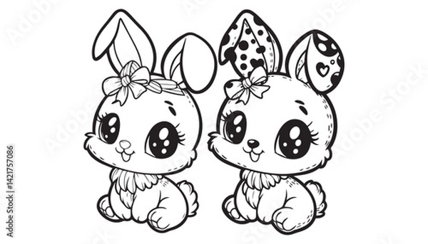 Fototapeta Vector illustration of cartoon rabbit black and white drawing For children to learn to color according to the picture.