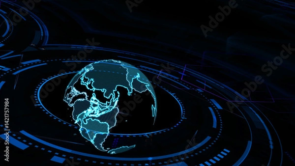 Obraz Digital World Map with Futuristic Technology Elements and Data
