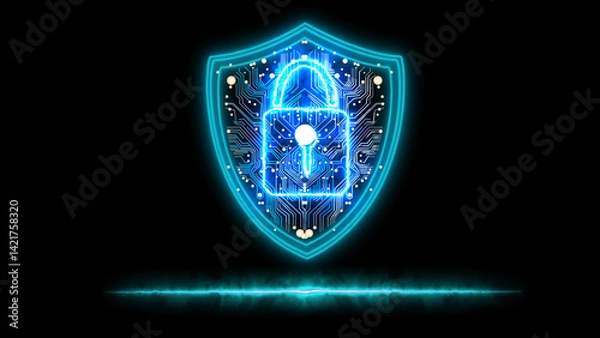 Obraz Digital Security Shield with Lock and Circuit Board Design