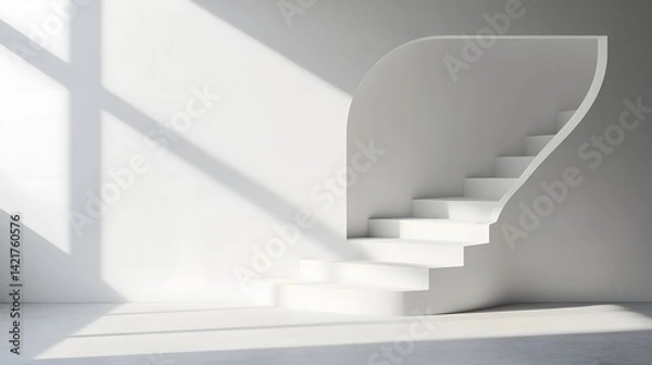 Fototapeta Elegant Minimalist Architectural Staircase with Curved Walls and Interplay of Light and Shadow