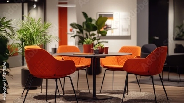 Fototapeta Modern co-working space prepared for a small business roundtable with digital tools