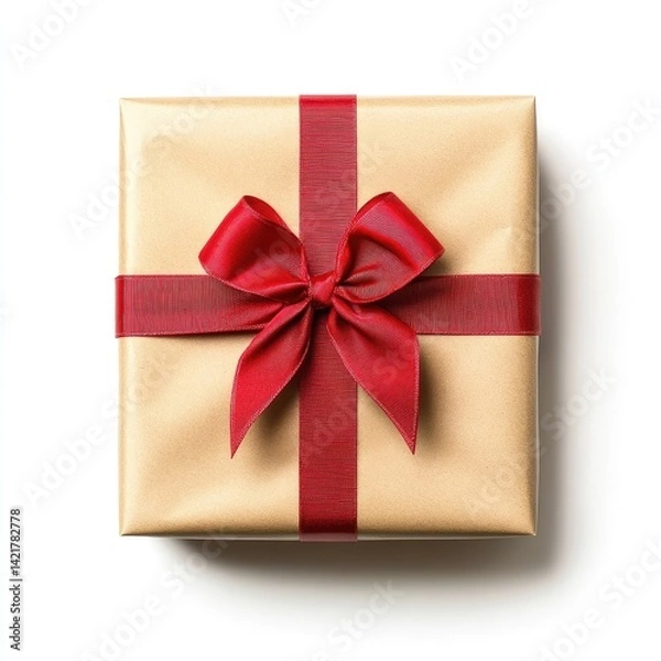 Fototapeta Wrapped gift box with red ribbon (2)