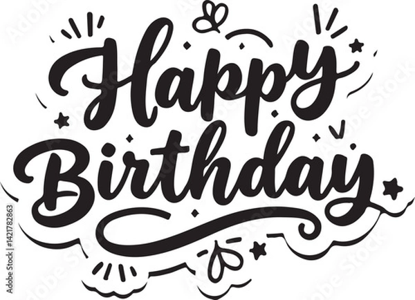 Obraz Happy birthday typography black vector design isolated illustration