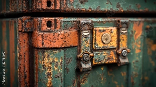 Fototapeta Rusty metal storage container lock, close-up