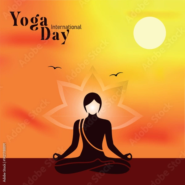 Fototapeta International yoga day web banner illustration. Background, banner