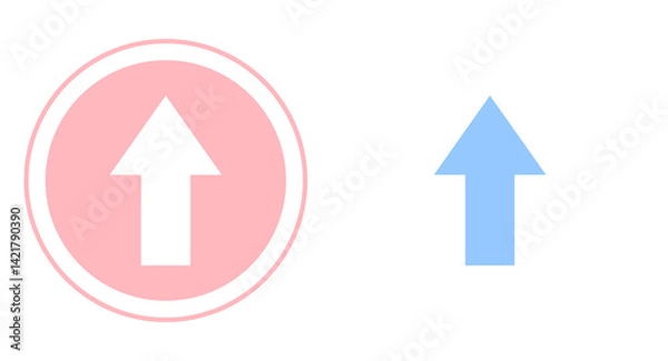 Fototapeta Red 3D arrow pointing upward symbolizing business growth and direction on white background