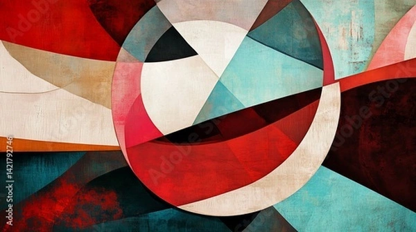Fototapeta Abstract geometric art featuring bold colors and circular shapes composition