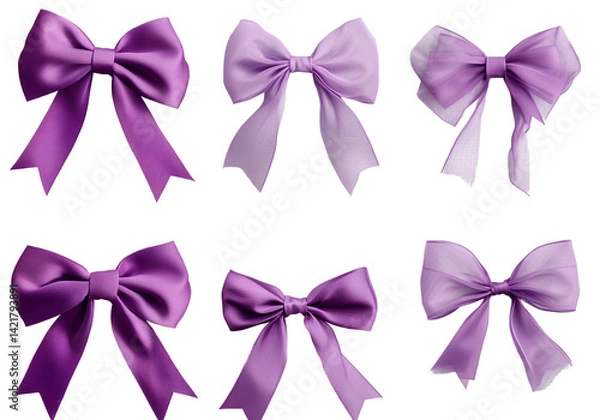 Fototapeta Set of purple bows with dots, isolated on a transparent background