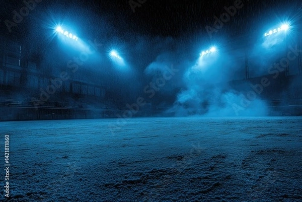 Obraz Empty stadium at night, lit by spotlights