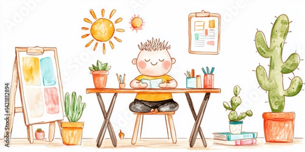 Fototapeta Lack of mindfulness at work illustrated in a flat design for stress management and productivity themes.
