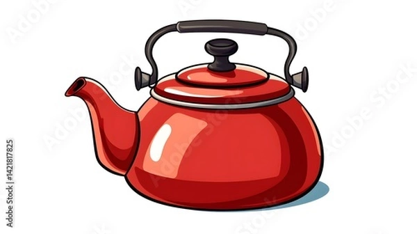 Obraz Vintage Cartoon Illustration of a Steaming Kettle in Retro Style for Design Projects
