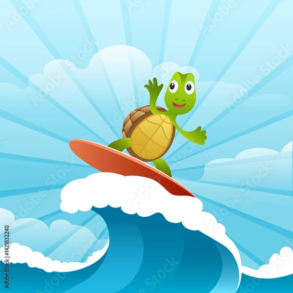 Obraz Cartoon surfer turtle