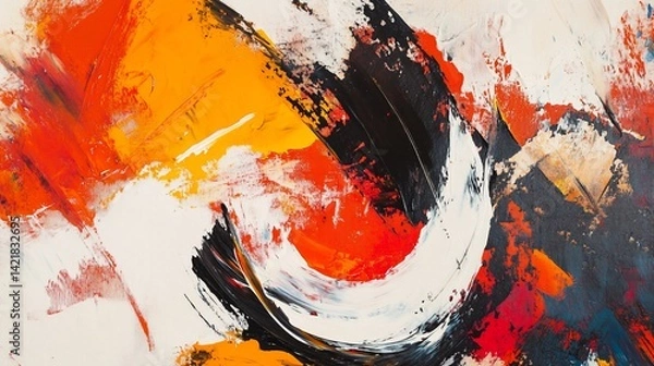 Fototapeta Dynamic Abstract Painting with Bold Strokes of Orange, Black and White