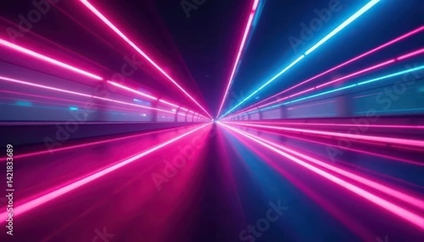 Fototapeta Blurred pink and blue neon lights in rapid movement, creating a vibrant energy , fast, energy