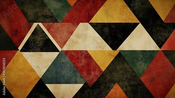 Fototapeta Vintage Geometric Triangle Pattern with Textured Surface and Warm Colors