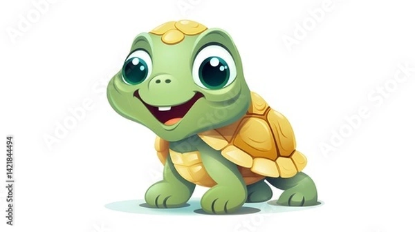 Fototapeta Adorable Cartoon Turtle Character Walking Happily - Vector Illustration