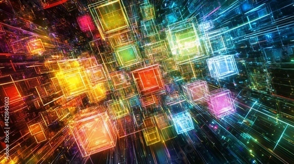 Fototapeta Abstract Cube Network Visualization with Vibrant Colors and Depth
