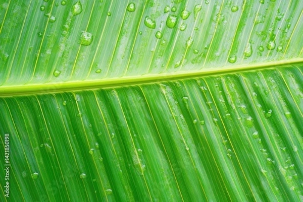 Obraz Close-up of a wet banana leaf