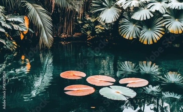 Obraz Tropical lagoon with lily pads