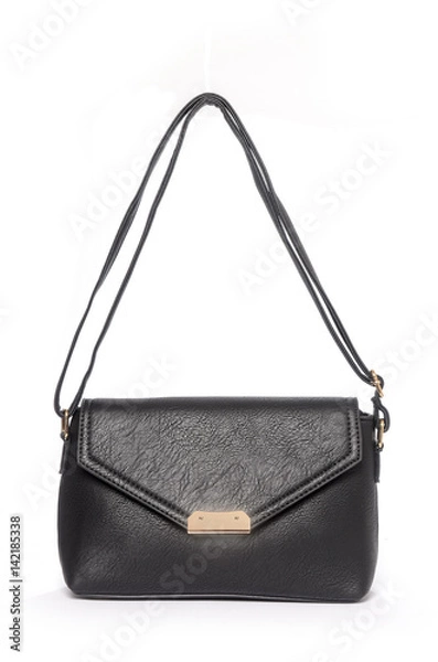 Fototapeta Black leather clutch isolated on white