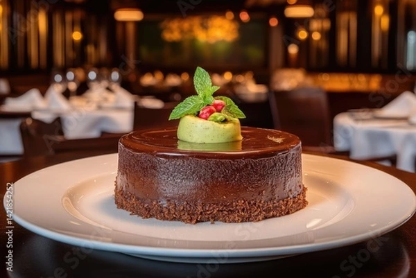 Obraz Chocolate dessert with mint and fruit
