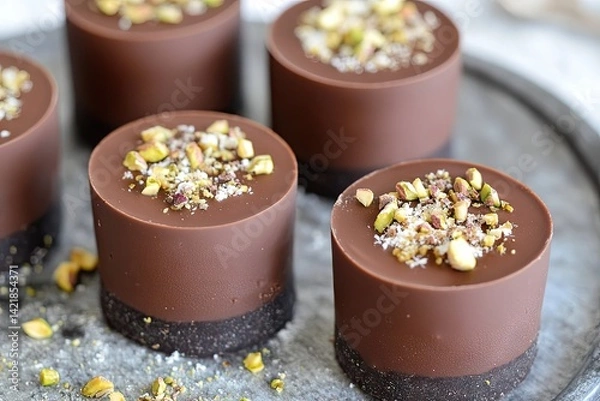 Obraz Chocolate dessert cups topped with pistachios