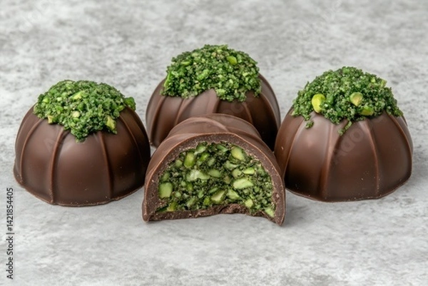 Obraz Chocolate truffles with pistachio filling