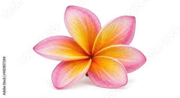 Fototapeta Detailed Botanical Plumeria Rubra Flower Emphasizing Petals and Center Isolated on White Background Showcasing Vibrant Pink and Yellow Color Gradients