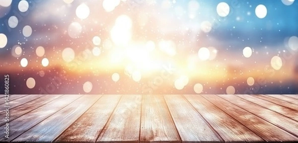 Obraz Wooden surface with bokeh background