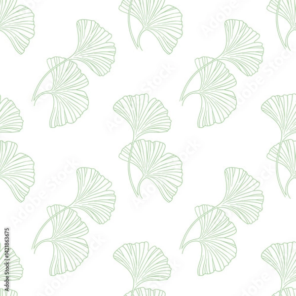 Fototapeta Seamless pattern with green ginkgo biloba leaves, vector illustration