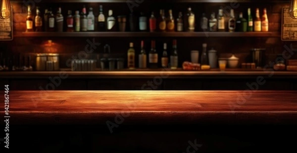 Obraz Rustic bar top with liquor display