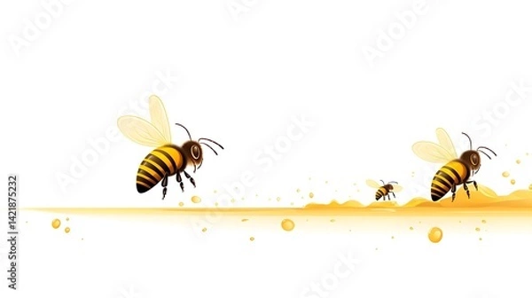 Fototapeta Detailed illustration of a bee flying in a dotted line path for design inspiration