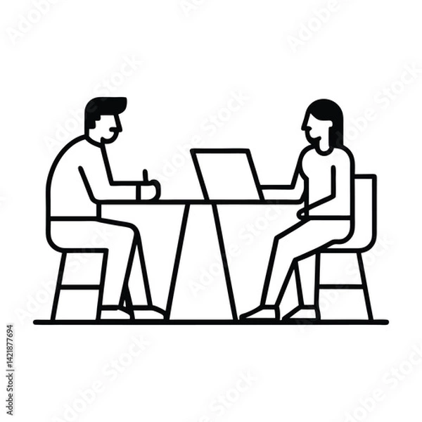 Fototapeta Two people make conversation and work together vector   illustration