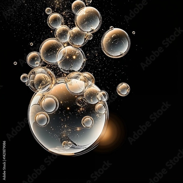 Obraz Bubbles rising in liquid on a dark background  