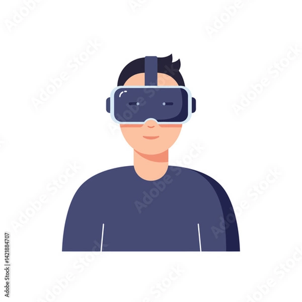 Fototapeta Man Wearing Virtual Reality Headset Immersed in Digital Experience Technology and Innovation Vector Illustration 
