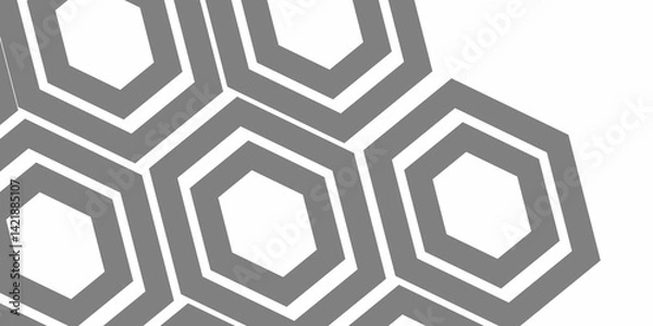 Fototapeta  a repeating geometric pattern composed of nested hexagons. Each group consists of two concentric hexagons with thick gray outlines. The hexagons are arranged in a diagonal, 
