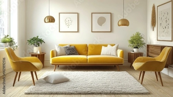 Fototapeta Modern Yellow Living Room Interior Design
