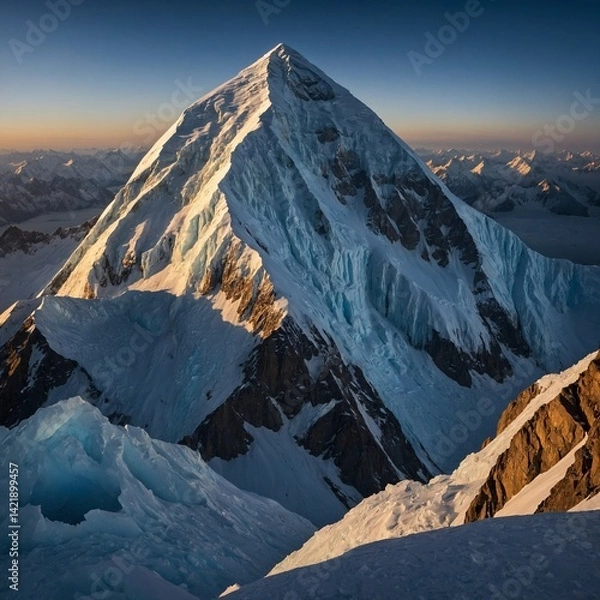 Fototapeta The summit of K2 glistening in the early morning sun, an unreachable dream of ice and rock that has claimed the lives of many who dared to climb it.