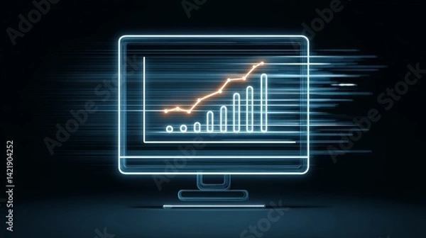 Obraz Digital growth graph displayed on a glowing computer screen against a dark backdrop.